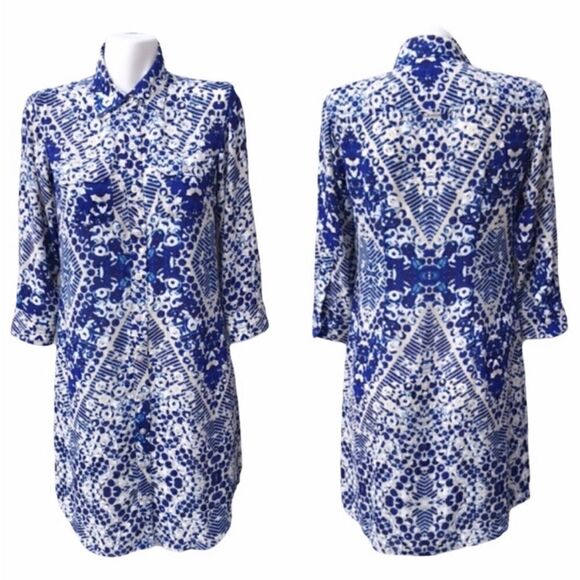 Cabi #422 Blue Jewel Button Down Shirt Dress - Picture 3 of 16